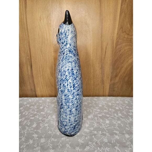 Vtg Cat Figurine White Blue Ceramic 9” Tall Enesco Designed Spongeware Taiwan - Picture 3 of 8